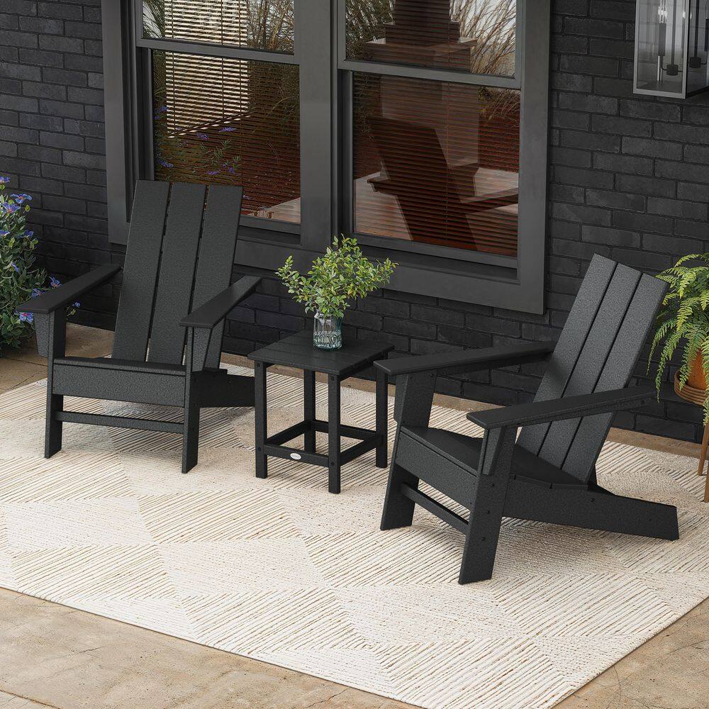 POLYWOOD Grant Park Black Plastic Outdoor Adirondack Chair Plastic 3-Piece Set