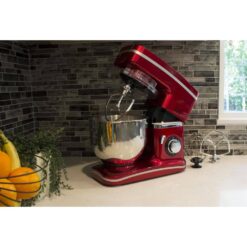 SPT 5.5 Qt 8-Speed Tilt Head Red Stand Mixer with Whisk, Kneading Hook and Mixer Blade Attachments