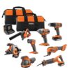 RIDGID 18V Cordless 8-Tool Combo Kit with 2.0 Ah Battery, 4.0 Ah Battery, and Charger