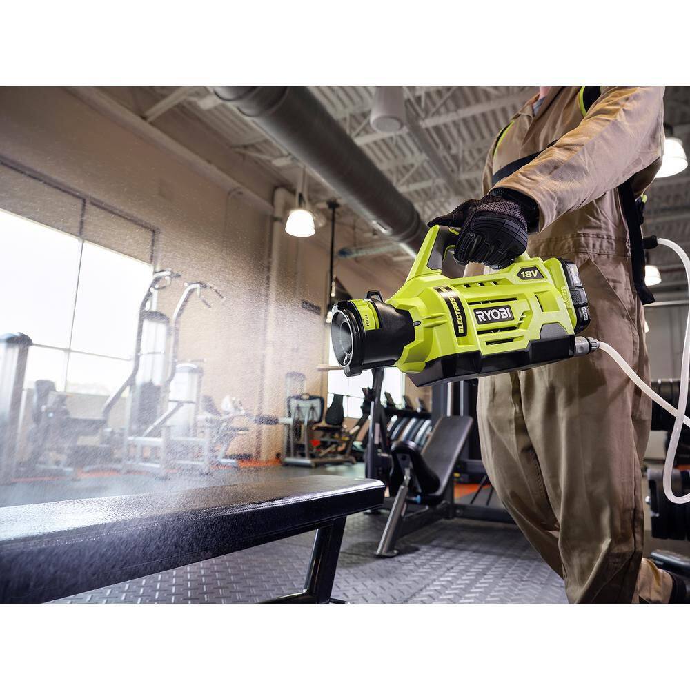RYOBI ONE+ 18V Cordless Electrostatic 1 Gal. Sprayer w/ Extra (2) Low & (1) High Nozzles, (2) 2.0 Ah Batteries, & (1) Charger