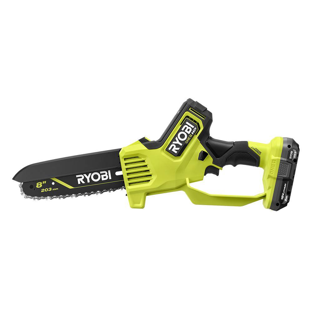RYOBI ONE+ HP 18V Brushless 8 in. Battery Compact Pruning Mini Chainsaw with 2.0 Ah Battery and Charger PSBCW01K