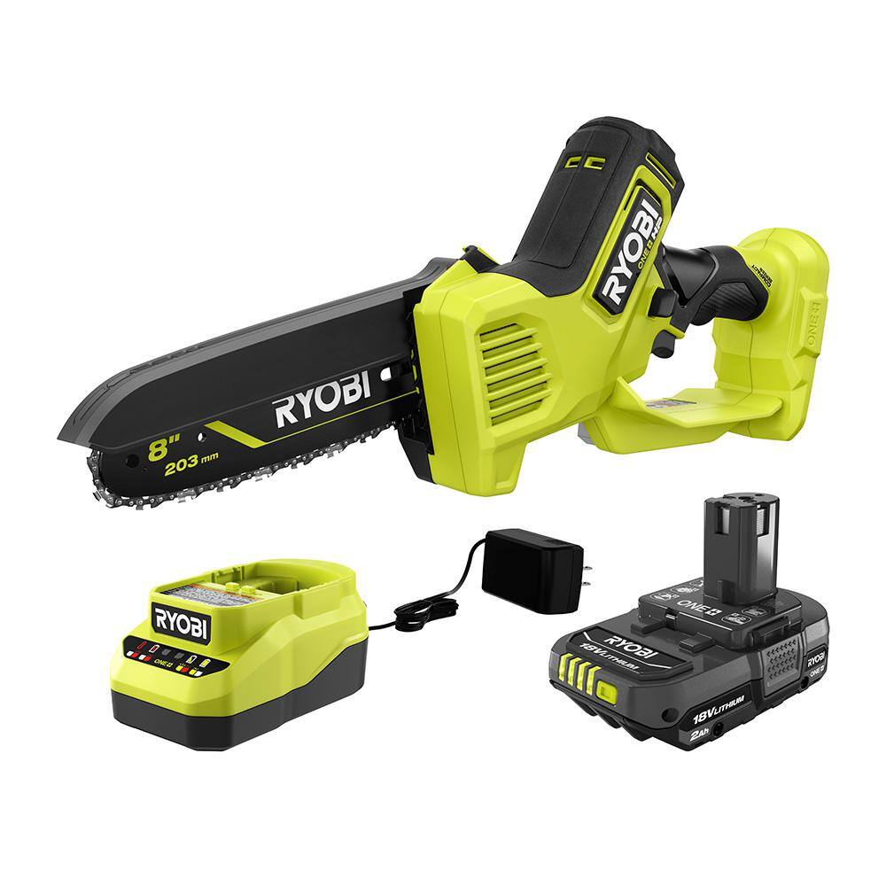 RYOBI ONE+ HP 18V Brushless 8 in. Battery Compact Pruning Mini Chainsaw with 2.0 Ah Battery and Charger PSBCW01K