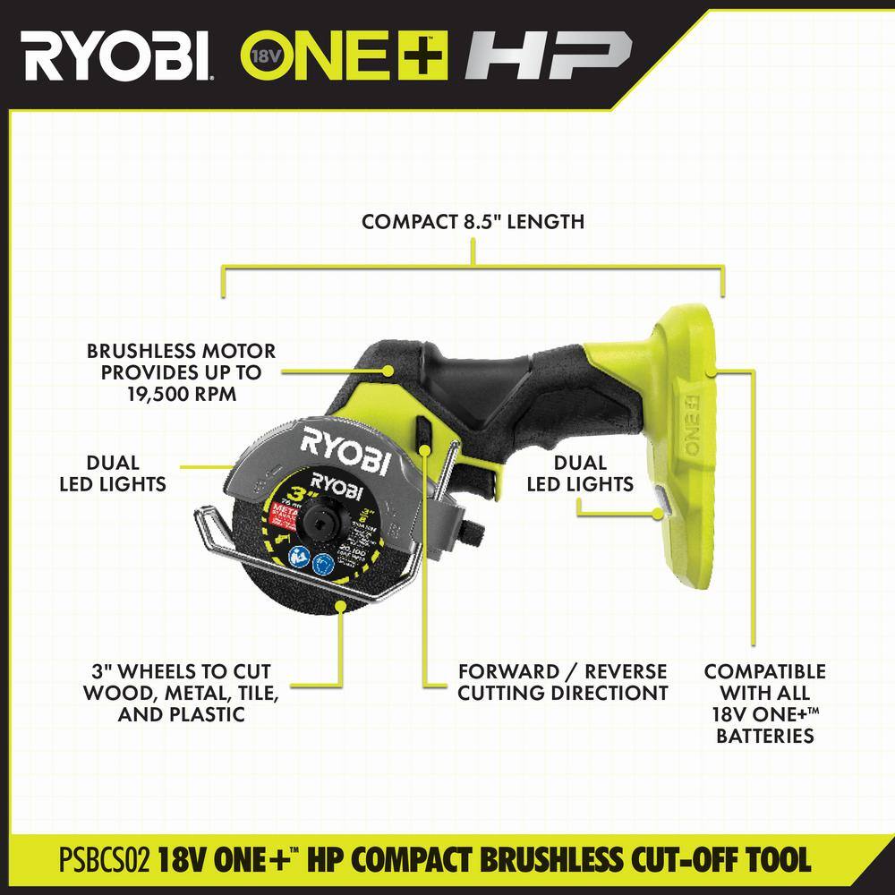RYOBI ONE+ HP 18V Brushless Cordless Compact Cut-Off Tool Kit with 1.5 Ah Battery and 18V Charger