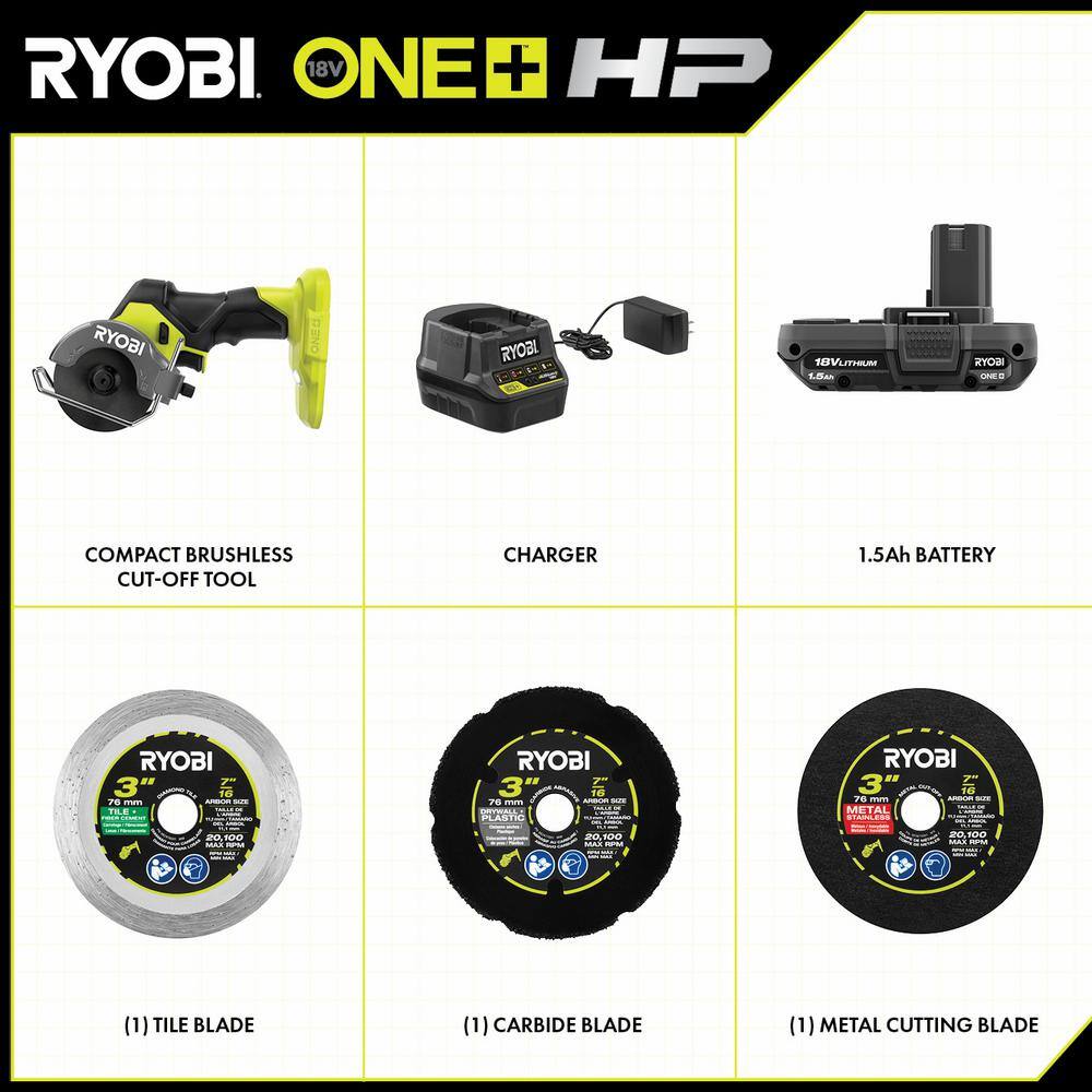 RYOBI ONE+ HP 18V Brushless Cordless Compact Cut-Off Tool Kit with 1.5 Ah Battery and 18V Charger