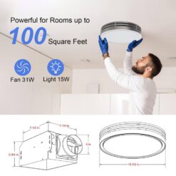 Akicon 110 CFM, 2-Sones Bathroom Fan with Light, 15-Watt Dimmable 3CCT LED Light with 5-Watt 2-Color Night Light, Round, Silver