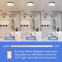Akicon 110 CFM, 2-Sones Bathroom Fan with Light, 15-Watt Dimmable 3CCT LED Light with 5-Watt 2-Color Night Light, Round, Silver