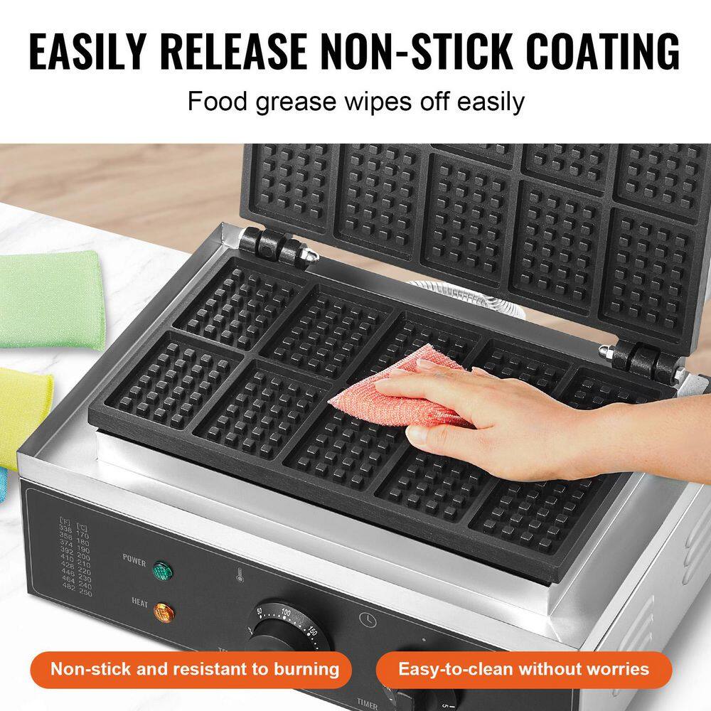 SKYSHALO 1550-Watt Non-Stick Belgian Waffle Baker 10-Pieces Commercial Waffle Maker Stainless Steel Iron w/ Temp and Time Control
