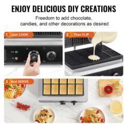 SKYSHALO 1550-Watt Non-Stick Belgian Waffle Baker 10-Pieces Commercial Waffle Maker Stainless Steel Iron w/ Temp and Time Control