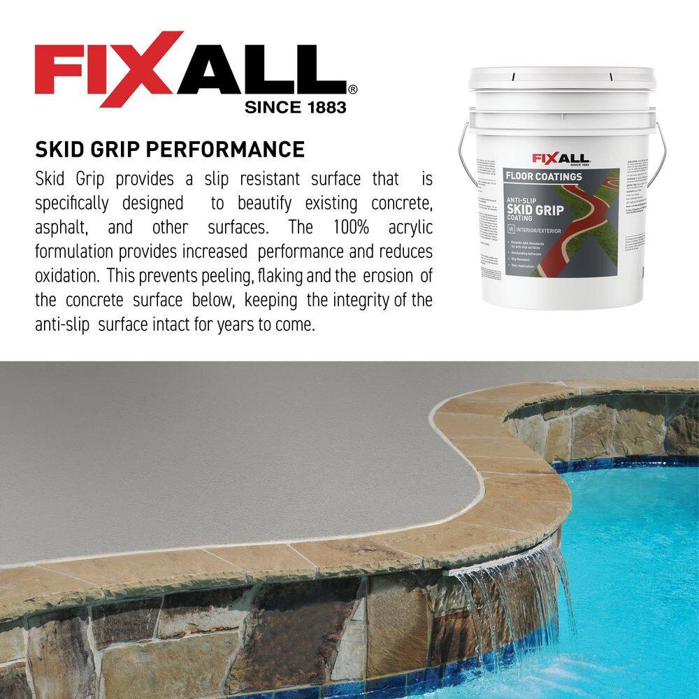 FIXALL Skid Grip Anti-Slip Floor Coating, 5 Gal. Smoke, Slip-Resistant Pavement, Cement and Concrete Paint