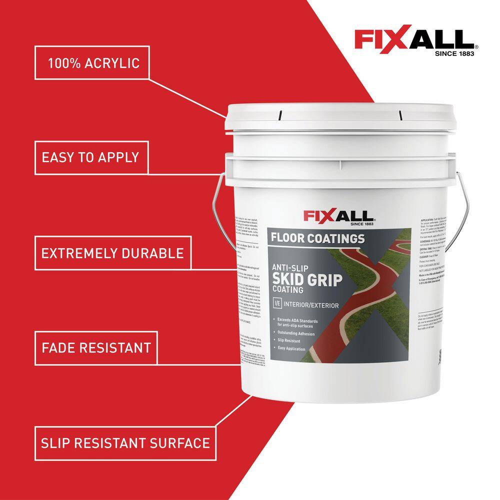 FIXALL Skid Grip Anti-Slip Floor Coating, 5 Gal. Smoke, Slip-Resistant Pavement, Cement and Concrete Paint
