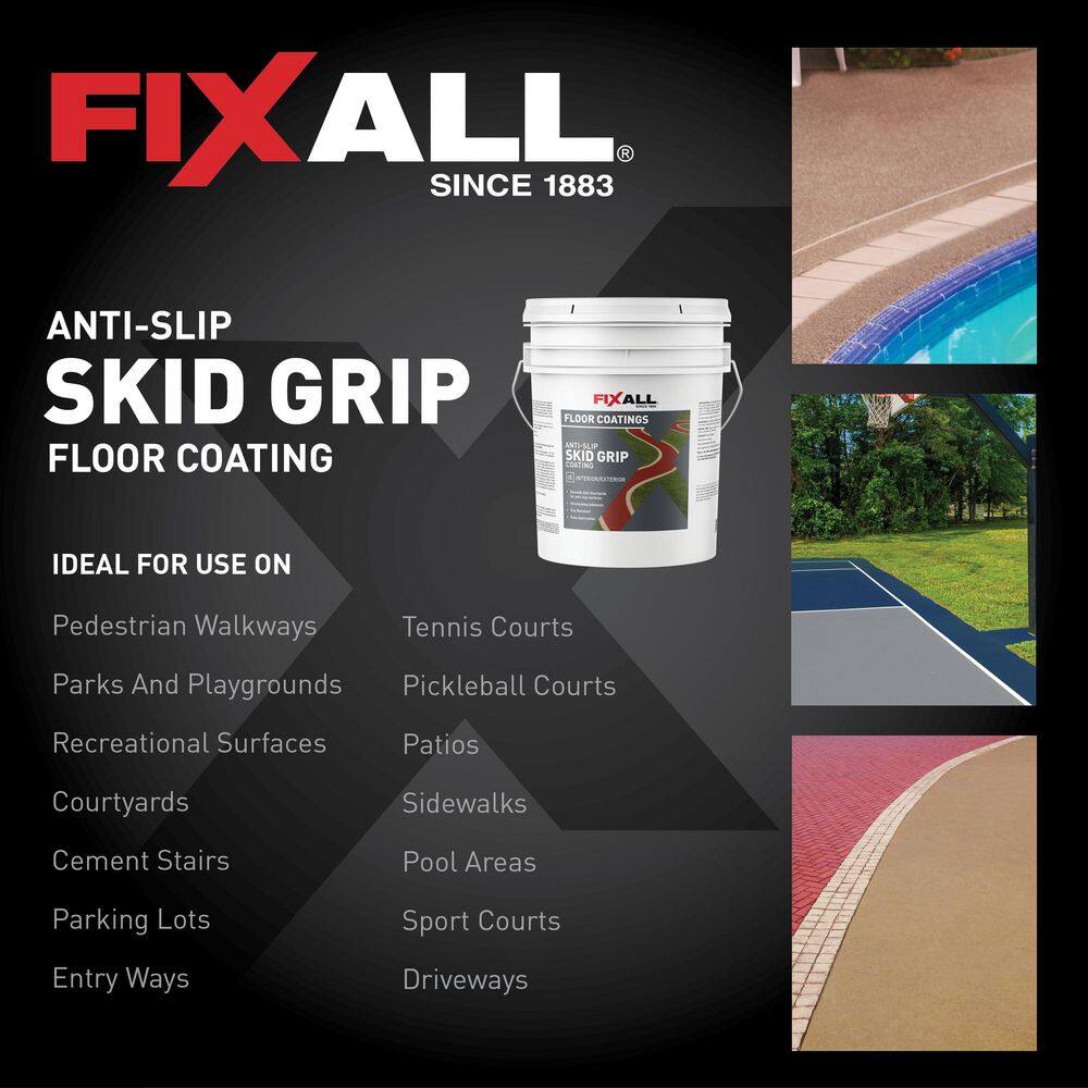 FIXALL Skid Grip Anti-Slip Floor Coating, 5 Gal. Smoke, Slip-Resistant Pavement, Cement and Concrete Paint