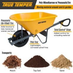 True Temper 6 cu. ft. Poly Wheelbarrow with Total Control Handles