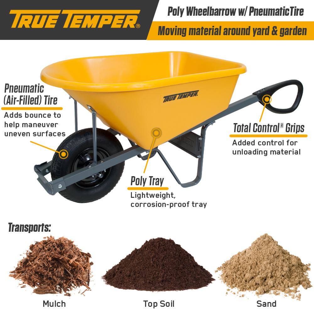 True Temper 6 cu. ft. Poly Wheelbarrow with Total Control Handles