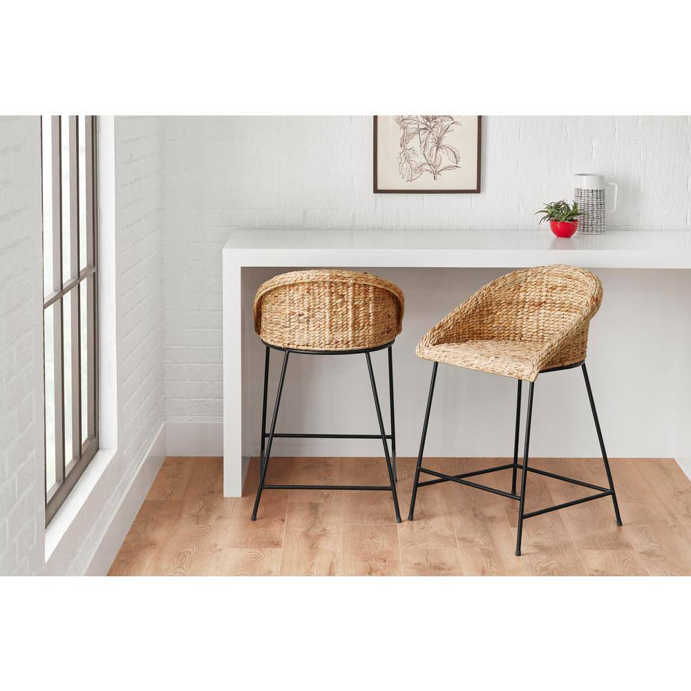 StyleWell 24 in. Natural Woven Hyacinth Counter Stool with Low Back