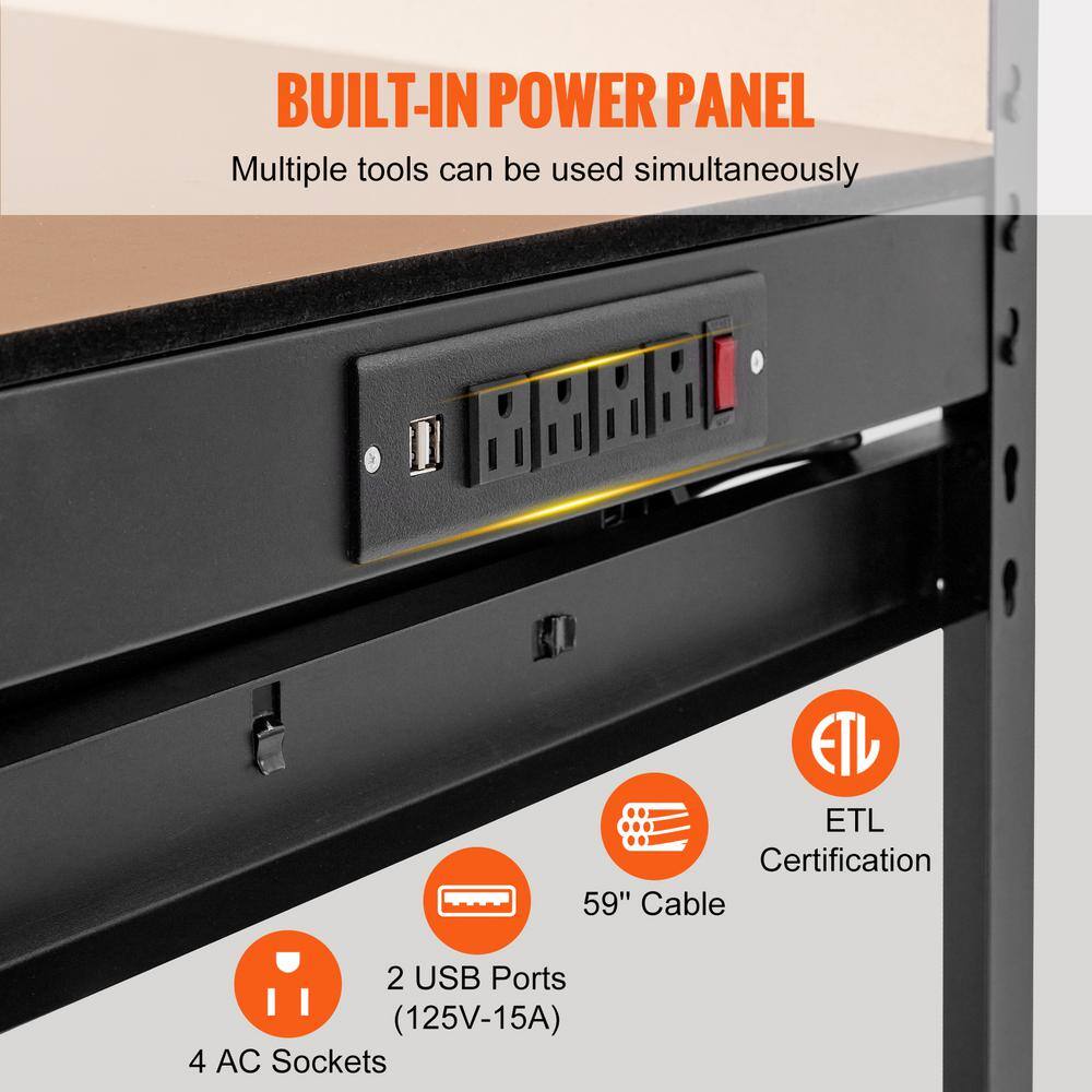 VEVOR 47 in. W x 24 in. D Heavy Duty 2-Drawer Steel Workbench in Black 220 lbs. Load Capacity with Pegboard