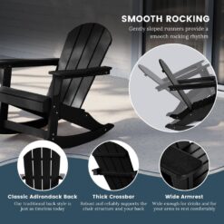 WESTIN OUTDOOR Laguna Fade Resistant Outdoor Patio HDPE Poly Plastic Adirondack Porch Rocking Chair in Black