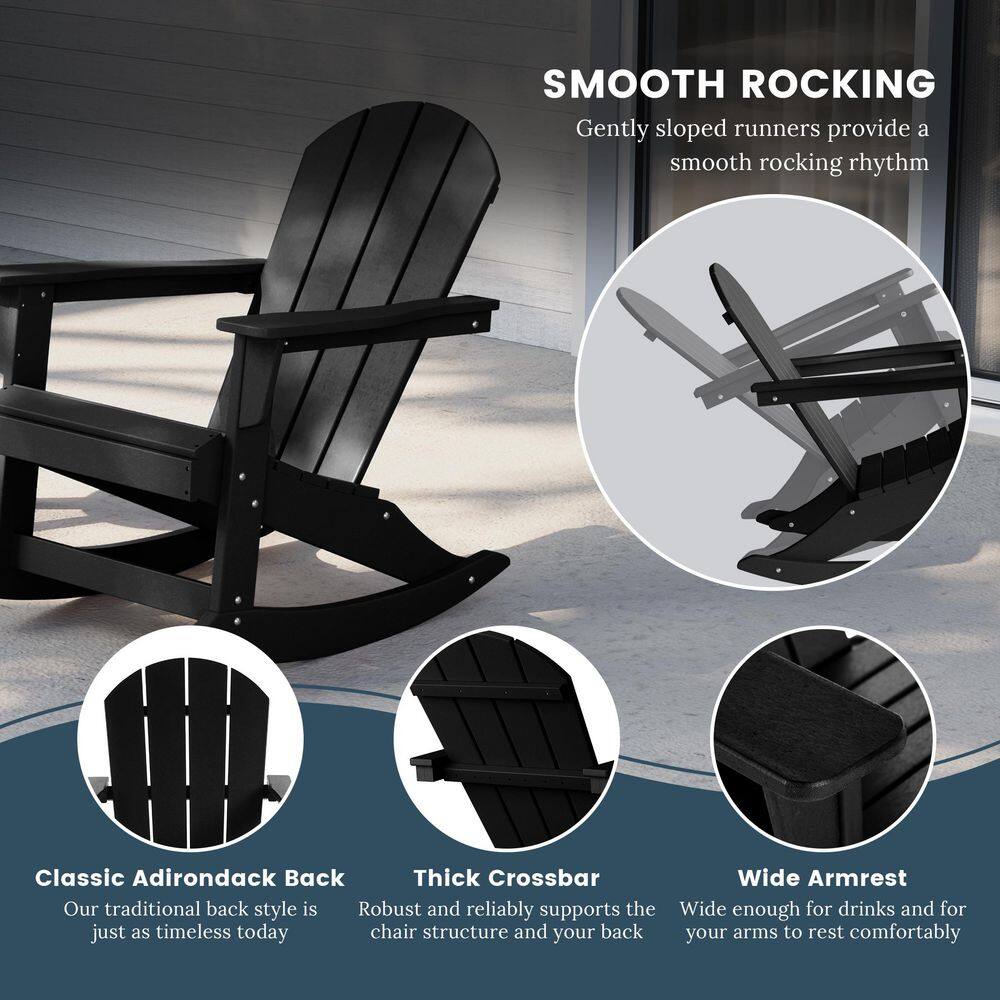 WESTIN OUTDOOR Laguna Fade Resistant Outdoor Patio HDPE Poly Plastic Adirondack Porch Rocking Chair in Black