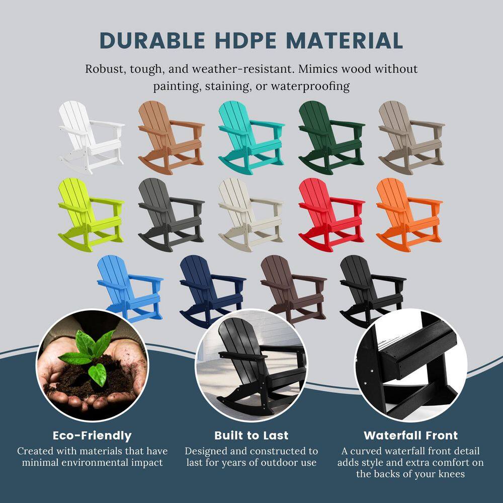 WESTIN OUTDOOR Laguna Fade Resistant Outdoor Patio HDPE Poly Plastic Adirondack Porch Rocking Chair in Black