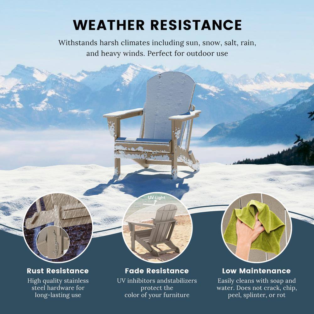 WESTIN OUTDOOR Laguna Fade Resistant Outdoor Patio HDPE Poly Plastic Classic Folding Adirondack Lawn Chair in Weathered Wood
