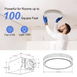 Akicon 110 CFM, 2-Sones Bathroom Fan with Light, 15-Watt Dimmable 3CCT LED Light with 5-Watt 2-Color Night Light, Round, White