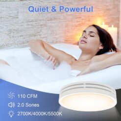 Akicon 110 CFM, 2-Sones Bathroom Fan with Light, 15-Watt Dimmable 3CCT LED Light with 5-Watt 2-Color Night Light, Round, White