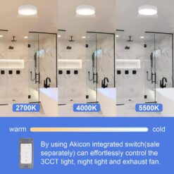 Akicon 110 CFM, 2-Sones Bathroom Fan with Light, 15-Watt Dimmable 3CCT LED Light with 5-Watt 2-Color Night Light, Round, White