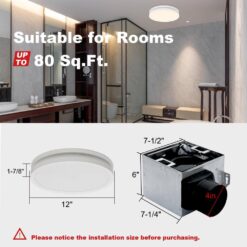 Akicon Bathroom Exhaust Fan with Light, Dimmable 3CCT LED Light with Night Light, 80 CFM, 2-Sones, Round, White