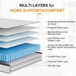 Babo Care King Size Medium Hybrid Memory Foam 10 in. with Pocket Spring and Cooling Gel Infused Breathable Mattress