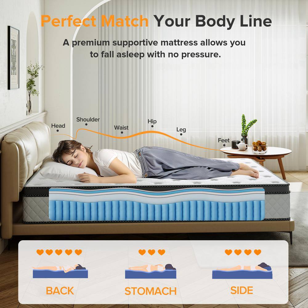 Babo Care King Size Medium Hybrid Memory Foam 10 in. with Pocket Spring and Cooling Gel Infused Breathable Mattress