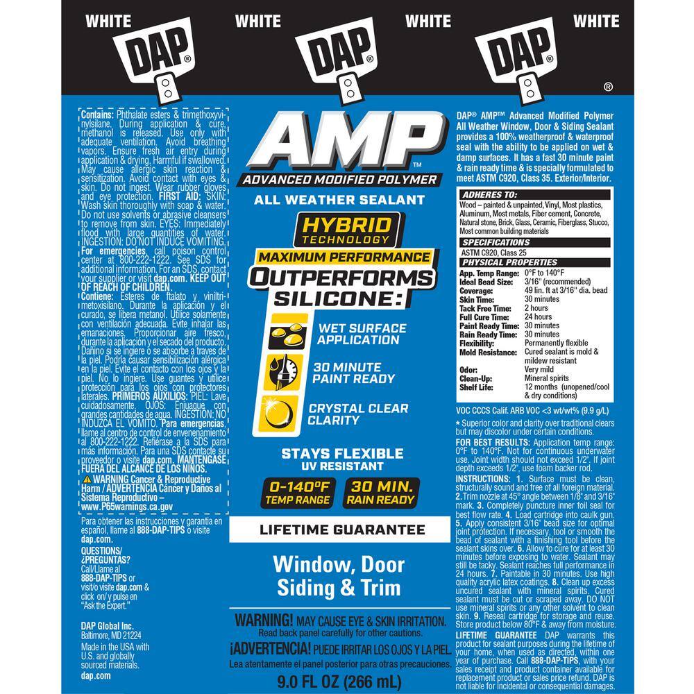 DAP AMP Advanced Modified 9 oz. White Polymer All Weather Window, Door and Siding Sealant (12-Pack)