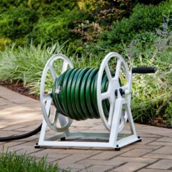 Hampton Bay 200 ft. White Steel Dual mount Wall Mounted Garden Hose Reel