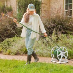 Hampton Bay 200 ft. White Steel Dual mount Wall Mounted Garden Hose Reel