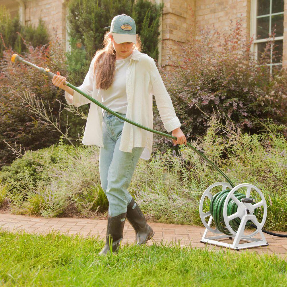 Hampton Bay 200 ft. White Steel Dual mount Wall Mounted Garden Hose Reel
