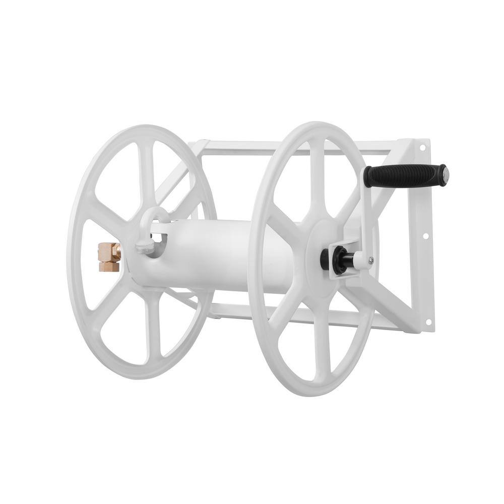 Hampton Bay 200 ft. White Steel Dual mount Wall Mounted Garden Hose Reel