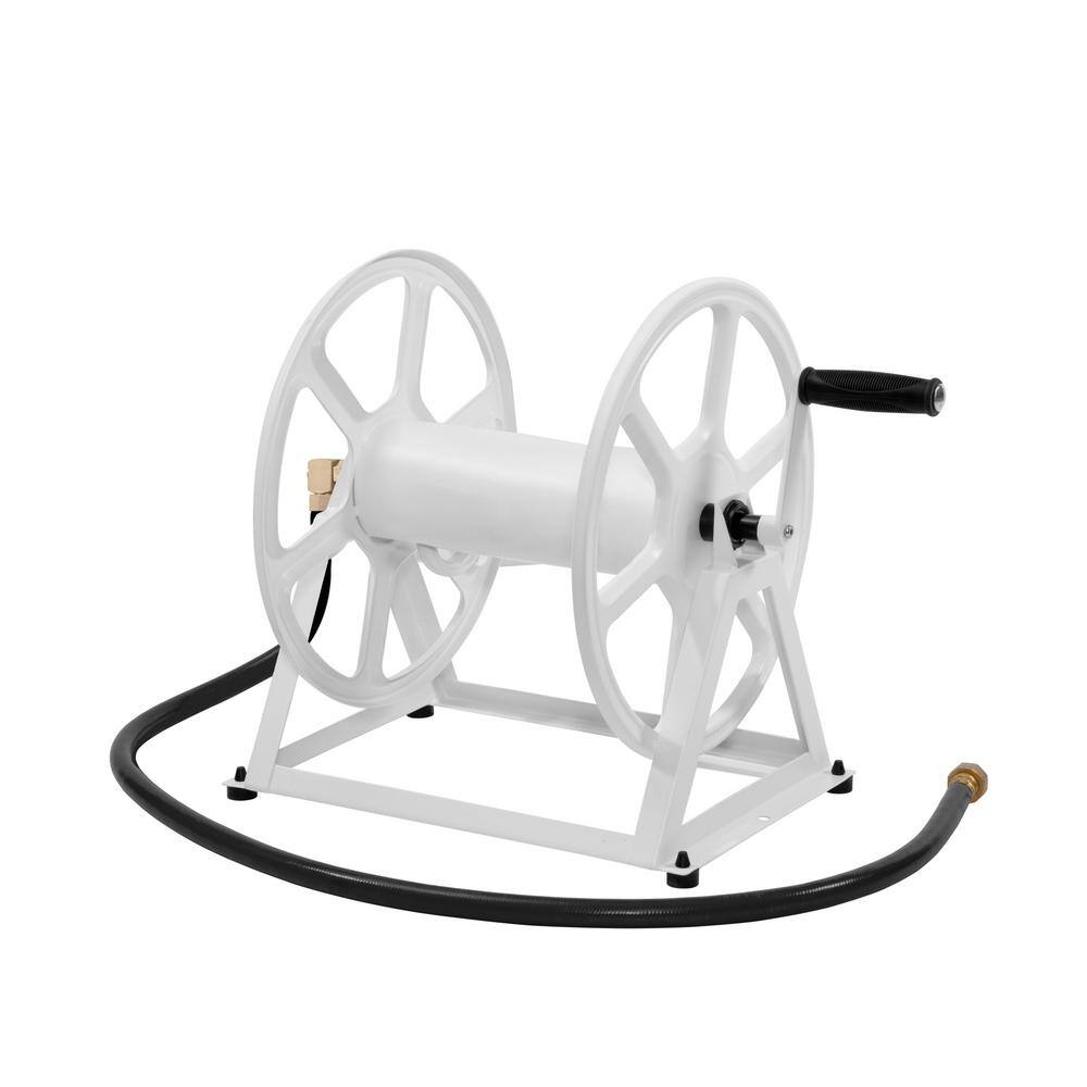 Hampton Bay 200 ft. White Steel Dual mount Wall Mounted Garden Hose Reel