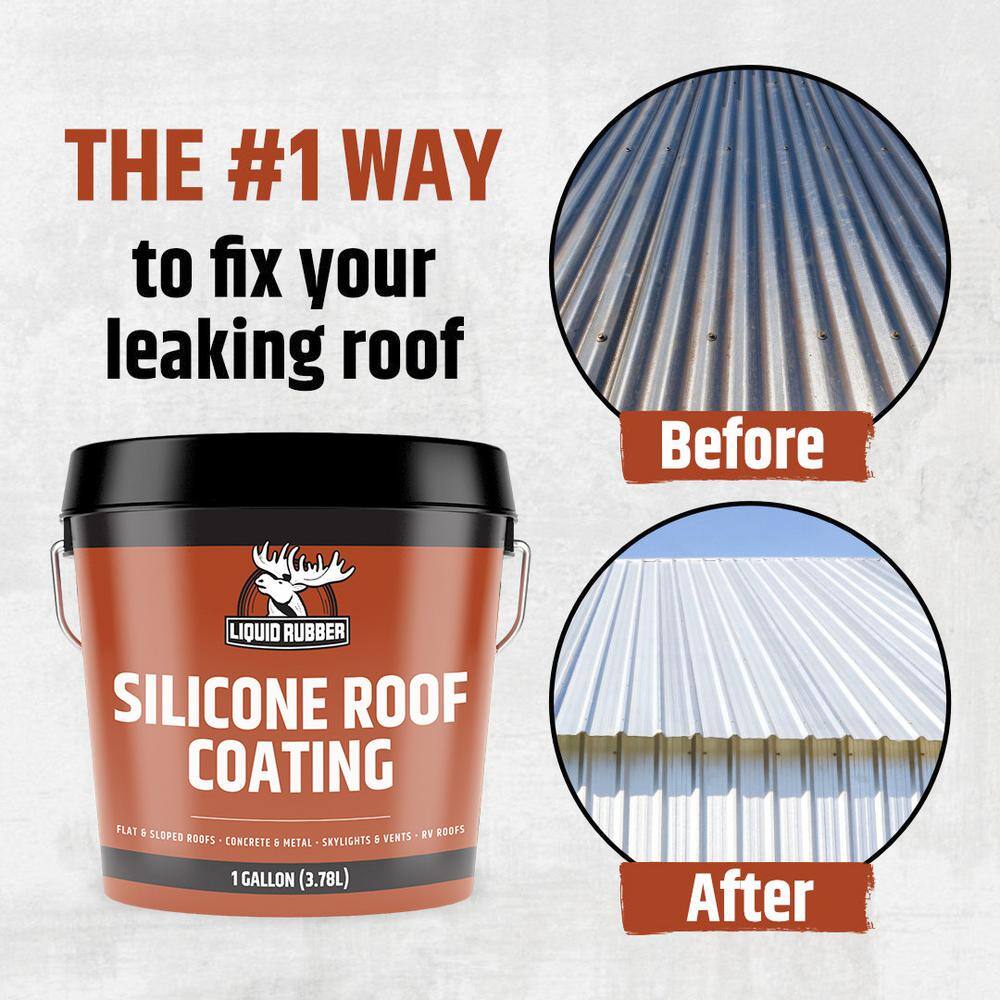 Liquid Rubber Silicone Roof Coating - Roof Sealant for Flat, Sloped, and Metal Roofs, White, 1 Gallon (128 oz)
