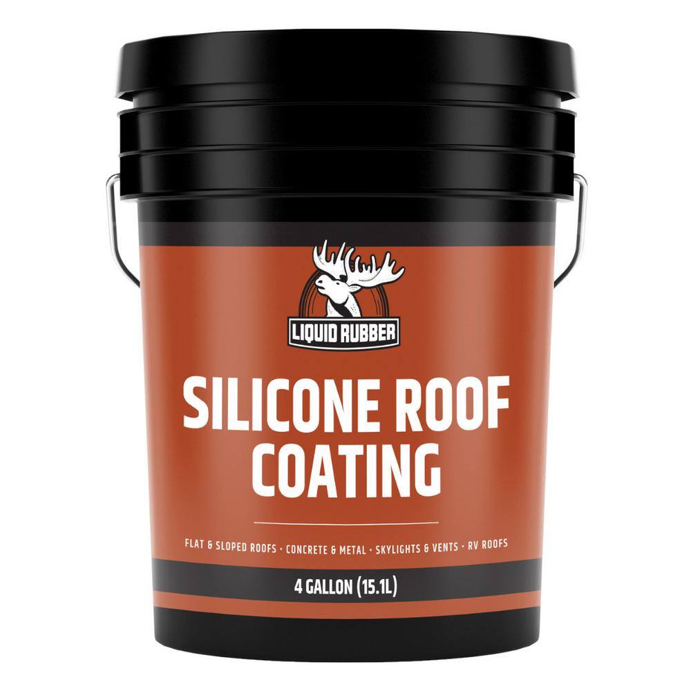 Liquid Rubber Silicone Roof Coating - Roof Sealant for Flat, Sloped, and Metal Roofs, White, 4 Gallons (512 oz)