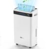 Edendirect 60 pt. 4500 sq. ft. Portable Dehumidifier for Basement in White, with Drain Hose, 6L Bucket, Continuous Run, Child Lock