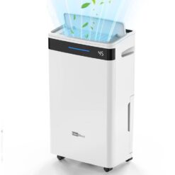 Edendirect 60 pt. 4500 sq. ft. Portable Dehumidifier for Basement in White, with Drain Hose, 6L Bucket, Continuous Run, Child Lock