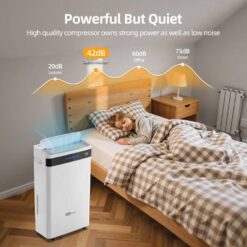 Edendirect 60 pt. 4500 sq. ft. Portable Dehumidifier for Basement in White, with Drain Hose, 6L Bucket, Continuous Run, Child Lock