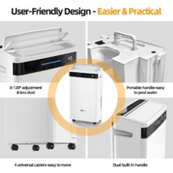 Edendirect 60 pt. 4500 sq. ft. Portable Dehumidifier for Basement in White, with Drain Hose, 6L Bucket, Continuous Run, Child Lock
