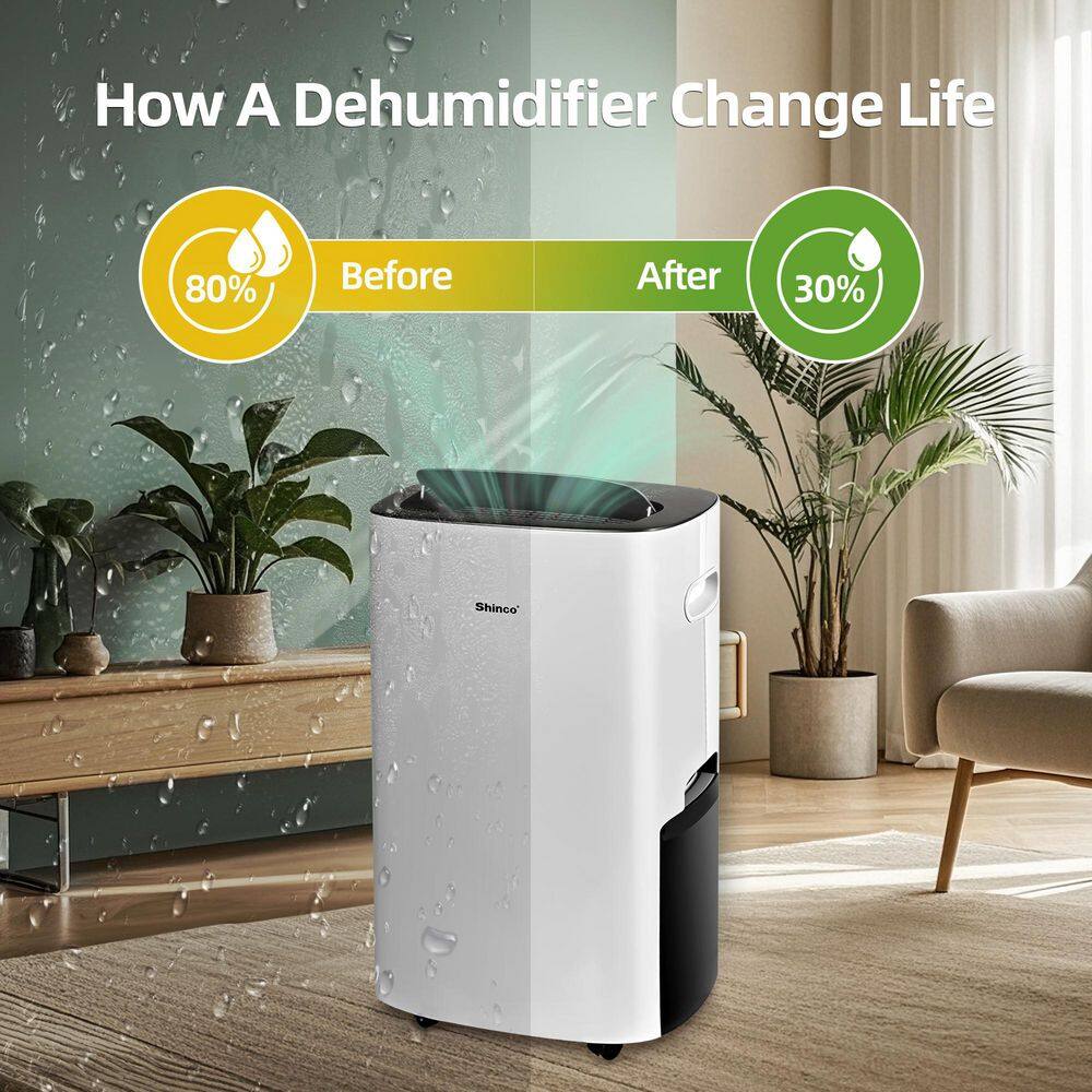Edendirect 85 pt. 5,000 sq.ft. Portable Dehumidifier in White, with Auto Defrost, Variable Speeds, Continuous Run, 24H Timer