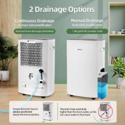 Edendirect 85 pt. 5,000 sq.ft. Portable Dehumidifier in White, with Auto Defrost, Variable Speeds, Continuous Run, 24H Timer