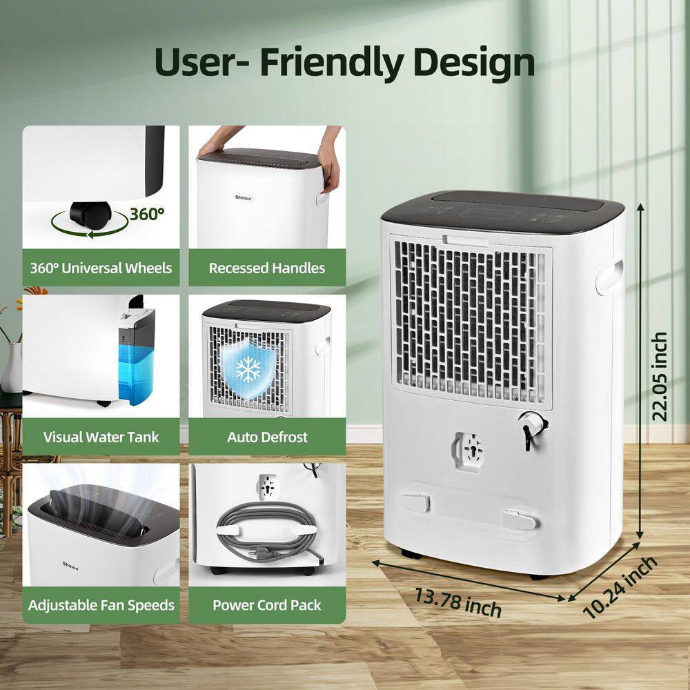 Edendirect 85 pt. 5,000 sq.ft. Portable Dehumidifier in White, with Auto Defrost, Variable Speeds, Continuous Run, 24H Timer
