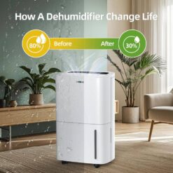 Edendirect 150 pt. 7,000 sq.ft. Portable Dehumidifier in White with Built-in Pump, Dual-Filter, Variable Speeds, Continuous Run