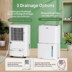 Edendirect 150 pt. 7,000 sq.ft. Portable Dehumidifier in White with Built-in Pump, Dual-Filter, Variable Speeds, Continuous Run