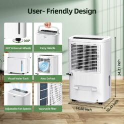 Edendirect 150 pt. 7,000 sq.ft. Portable Dehumidifier in White with Built-in Pump, Dual-Filter, Variable Speeds, Continuous Run