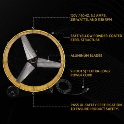 Edendirect 42 in. 2 Speeds Drum Fan in Yellow with Powerful 4/5 HP Motor, Commercial or Industrial Fan, Turbo Blade, Low Noise