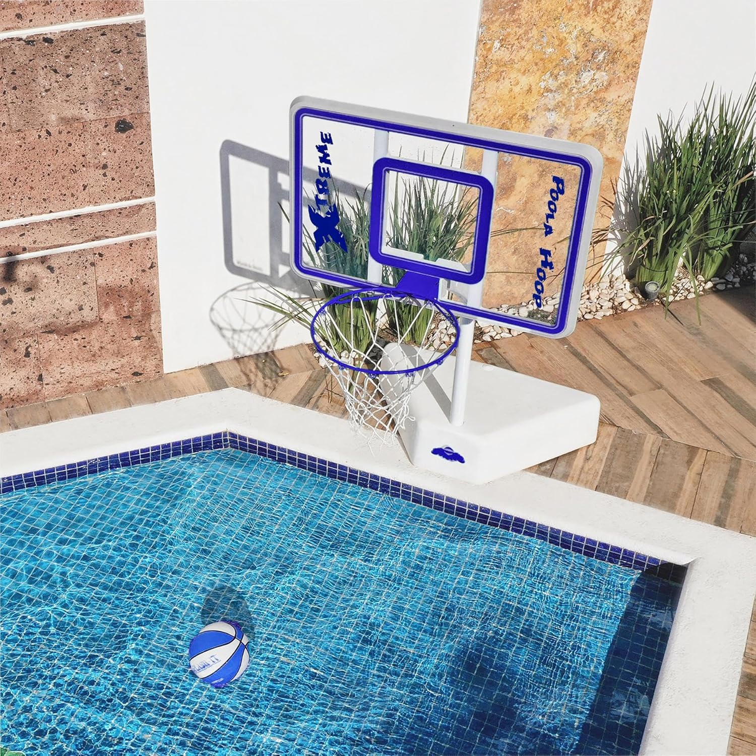 Dunn-Rite Splash & Shoot Outdoor Adjustable Height Swimming Pool Basketball Hoop (Clear Xtreme Blue)