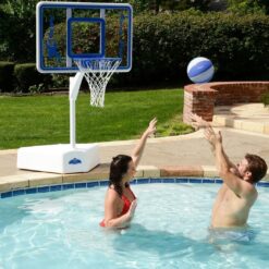 Dunn-Rite Splash & Shoot Outdoor Adjustable Height Swimming Pool Basketball Hoop (Clear Xtreme Blue)